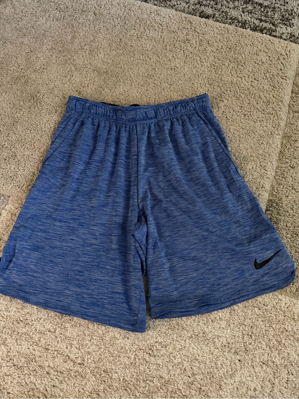 Nike Men’s Heather Royal Blue Athletic Shorts with Black Swoosh